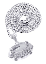 White Gold Plated Cuban Link Chain & Football Pendant | Appx. 15.3 Grams