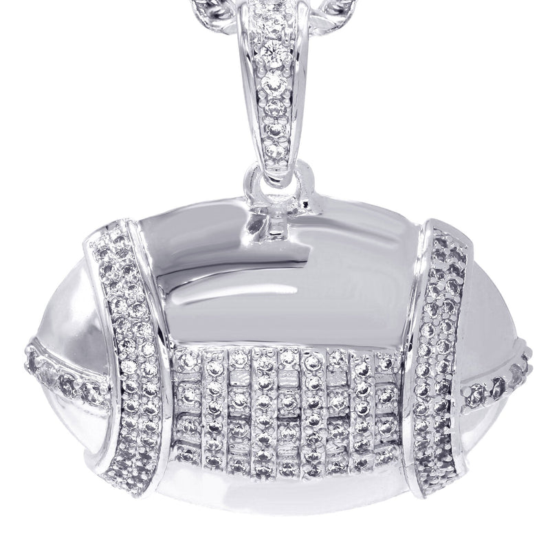 White Gold Plated Cuban Link Chain & Football Pendant | Appx. 15.3 Grams