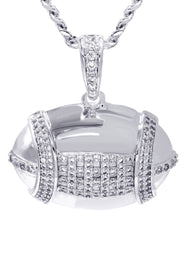 White Gold Plated Cuban Link Chain & Football Pendant | Appx. 15.3 Grams