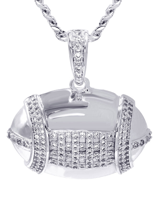 White Gold Plated Cuban Link Chain & Football Pendant | Appx. 15.3 Grams