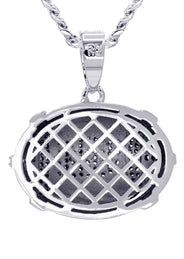 White Gold Plated Cuban Link Chain & Football Pendant | Appx. 15.3 Grams