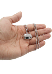 White Gold Plated Cuban Link Chain & Football Pendant | Appx. 15.3 Grams