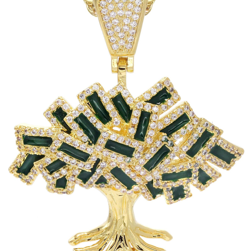 Mens Gold Plated Cuban Link Chain & Tree Pendant | Appx. 17 Grams