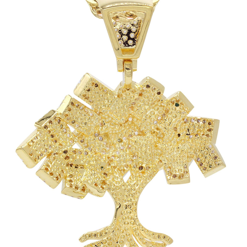 Mens Gold Plated Cuban Link Chain & Tree Pendant | Appx. 17 Grams