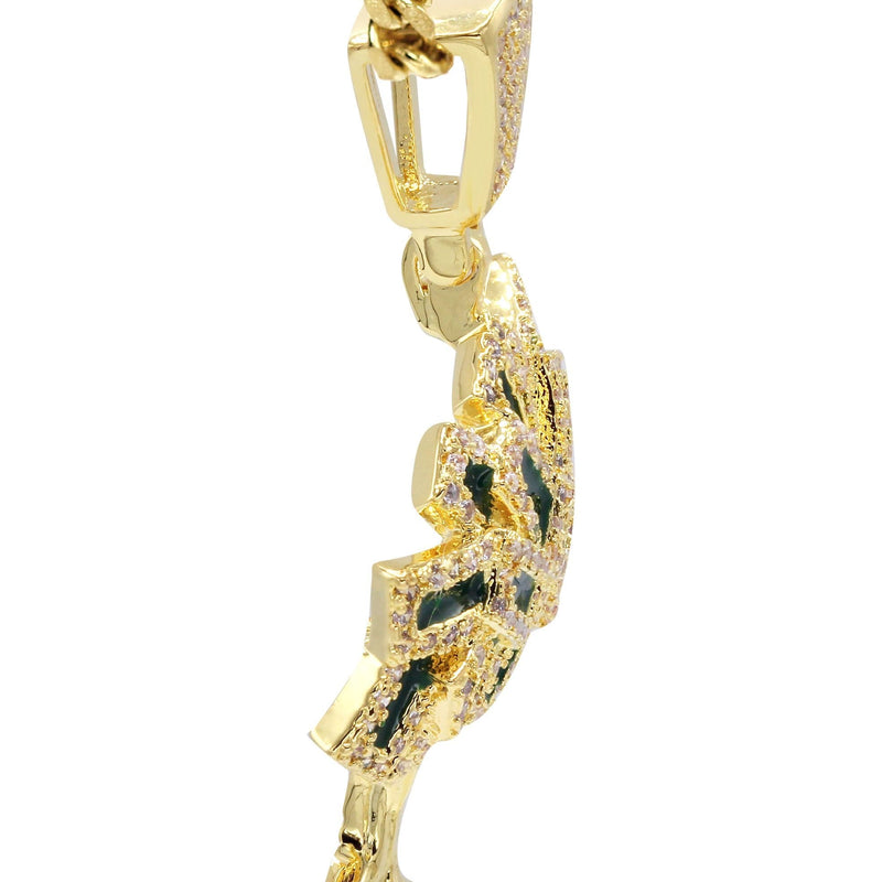Mens Gold Plated Cuban Link Chain & Tree Pendant | Appx. 17 Grams