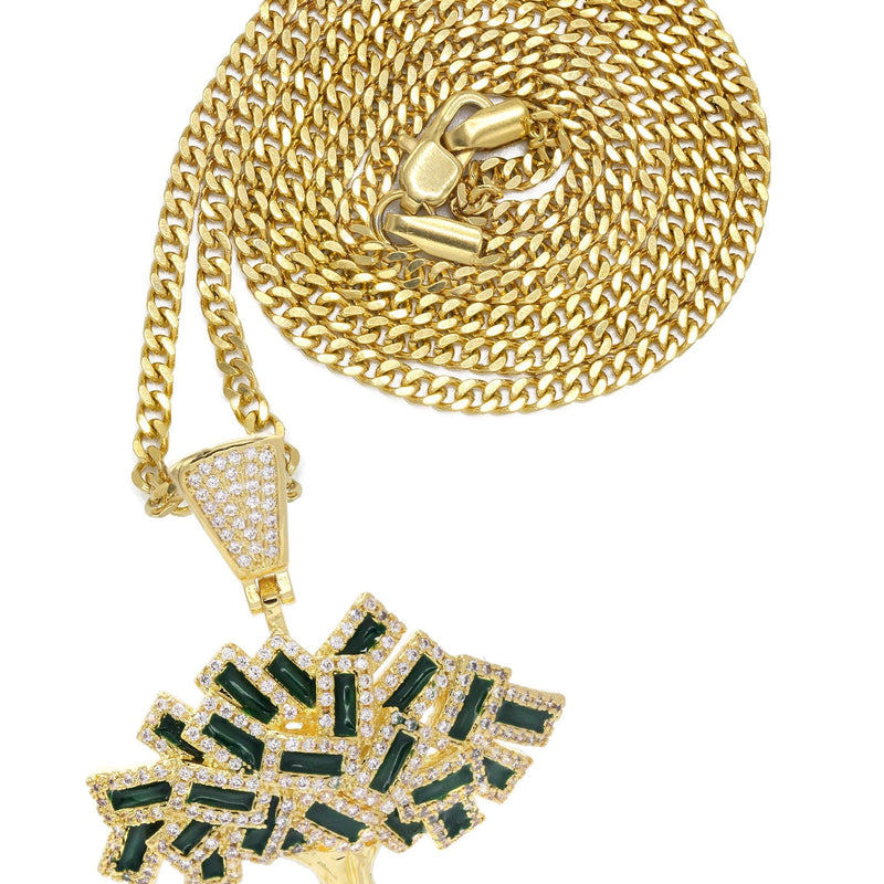 Mens Gold Plated Cuban Link Chain & Tree Pendant | Appx. 17 Grams