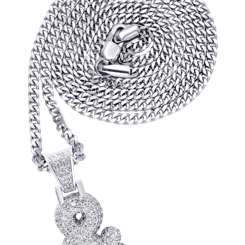 White Gold Plated Cuban Link Chain & & Pendant | Appx. 15.8 Grams