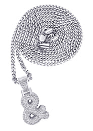 White Gold Plated Cuban Link Chain & & Pendant | Appx. 15.8 Grams