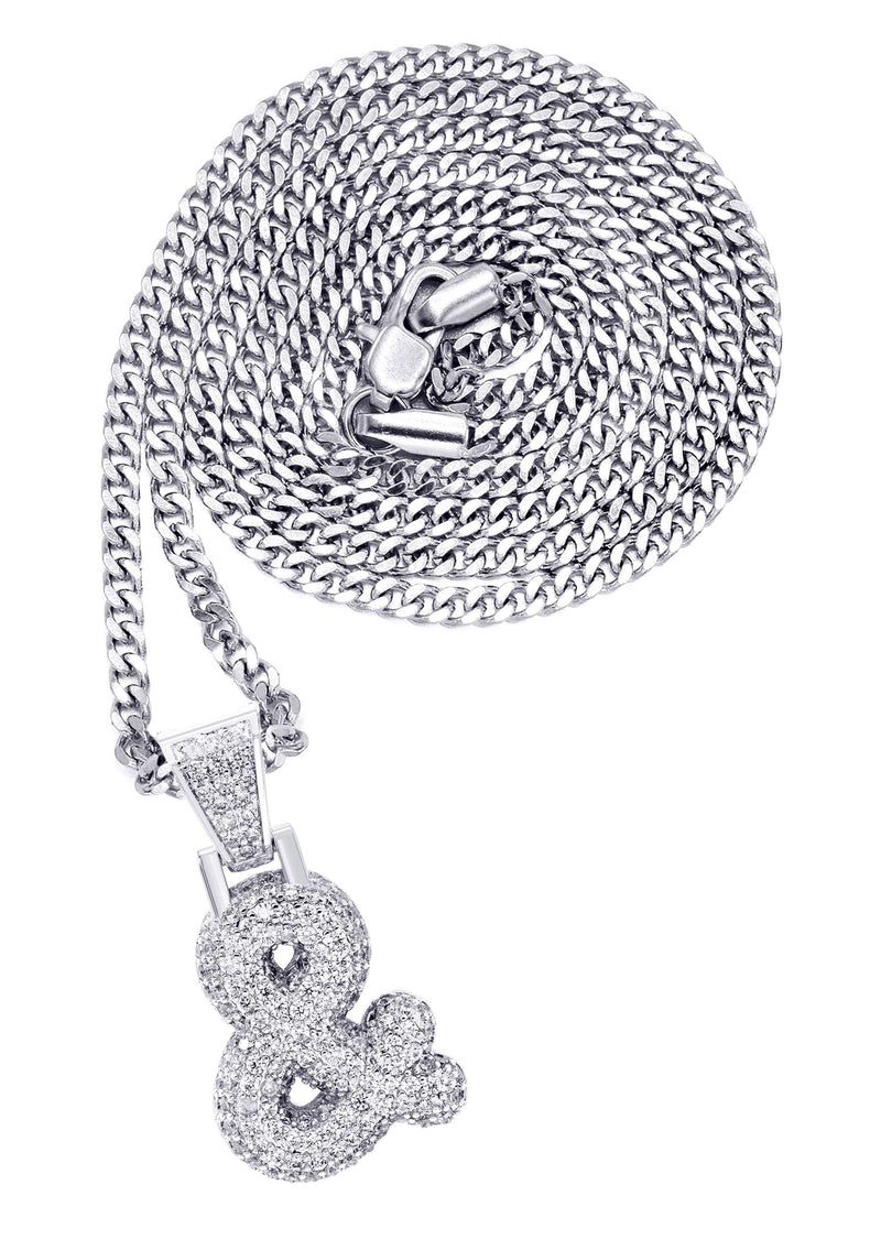 White Gold Plated Cuban Link Chain & & Pendant | Appx. 15.8 Grams