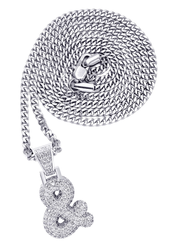 White Gold Plated Cuban Link Chain & & Pendant | Appx. 15.8 Grams