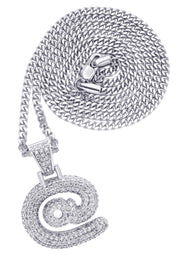 White Gold Plated Cuban Link Chain & @ Pendant | Appx. 18 Grams