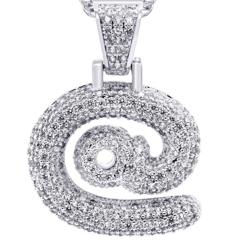 White Gold Plated Cuban Link Chain & @ Pendant | Appx. 18 Grams