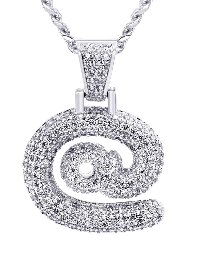 White Gold Plated Cuban Link Chain & @ Pendant | Appx. 18 Grams
