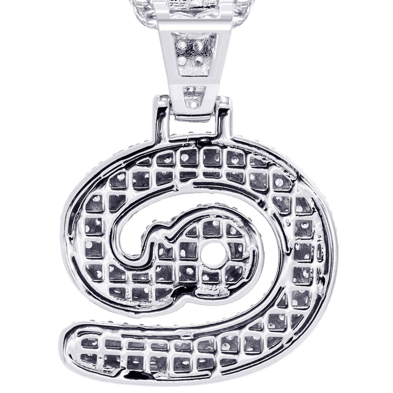 White Gold Plated Cuban Link Chain & @ Pendant | Appx. 18 Grams