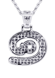 White Gold Plated Cuban Link Chain & @ Pendant | Appx. 18 Grams