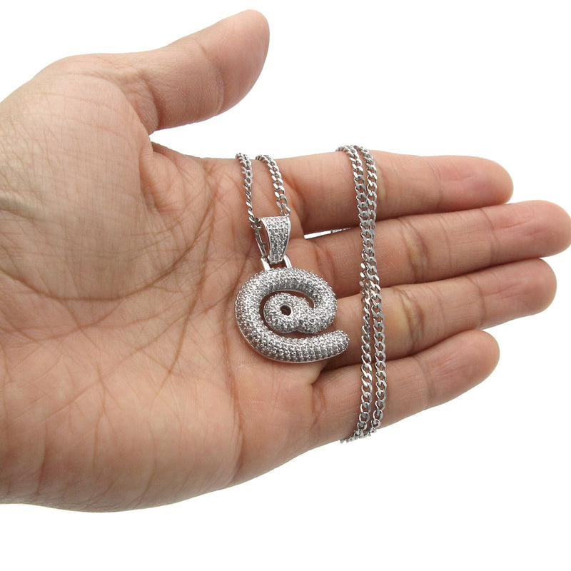 White Gold Plated Cuban Link Chain & @ Pendant | Appx. 18 Grams