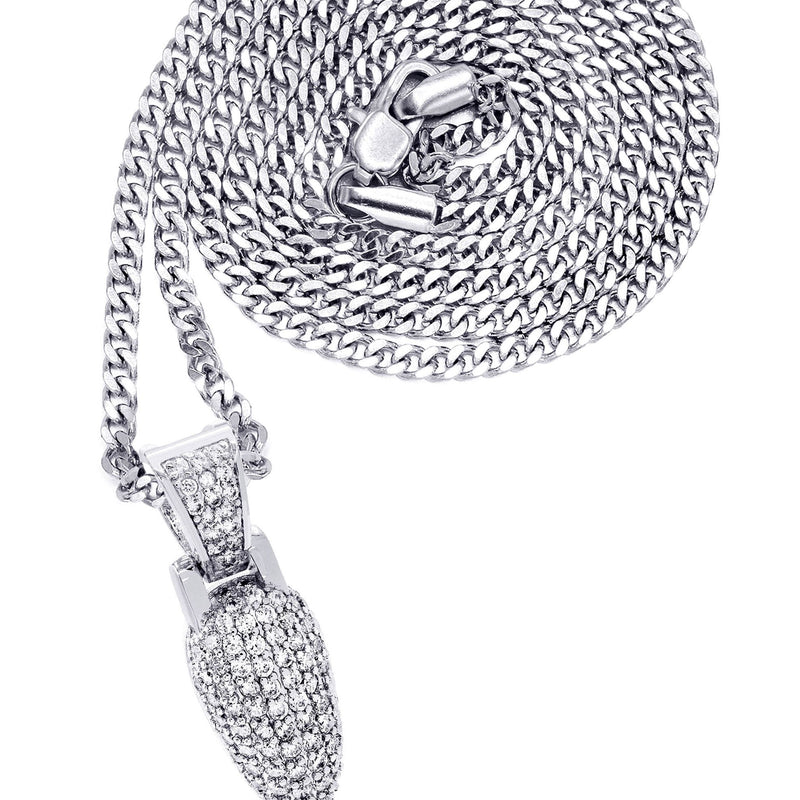 White Gold Plated Cuban Link Chain & ! Pendant | Appx. 13.1 Grams