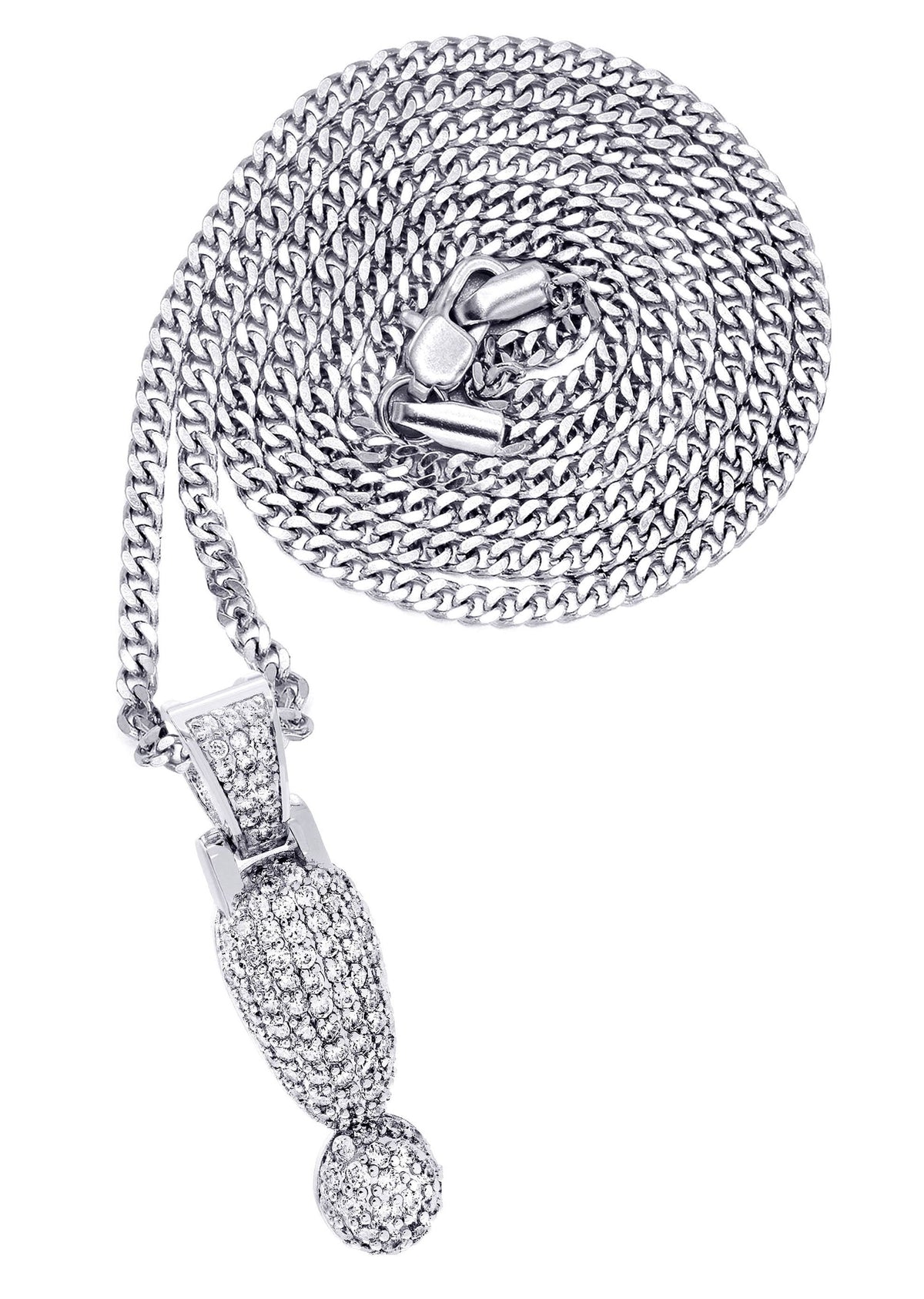 White Gold Plated Cuban Link Chain & ! Pendant | Appx. 13.1 Grams
