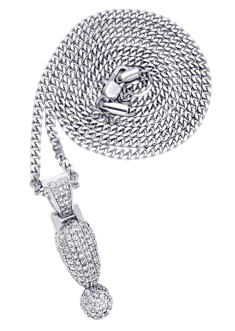White Gold Plated Cuban Link Chain & ! Pendant | Appx. 13.1 Grams