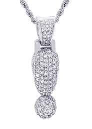 White Gold Plated Cuban Link Chain & ! Pendant | Appx. 13.1 Grams