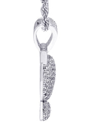 White Gold Plated Cuban Link Chain & ! Pendant | Appx. 13.1 Grams