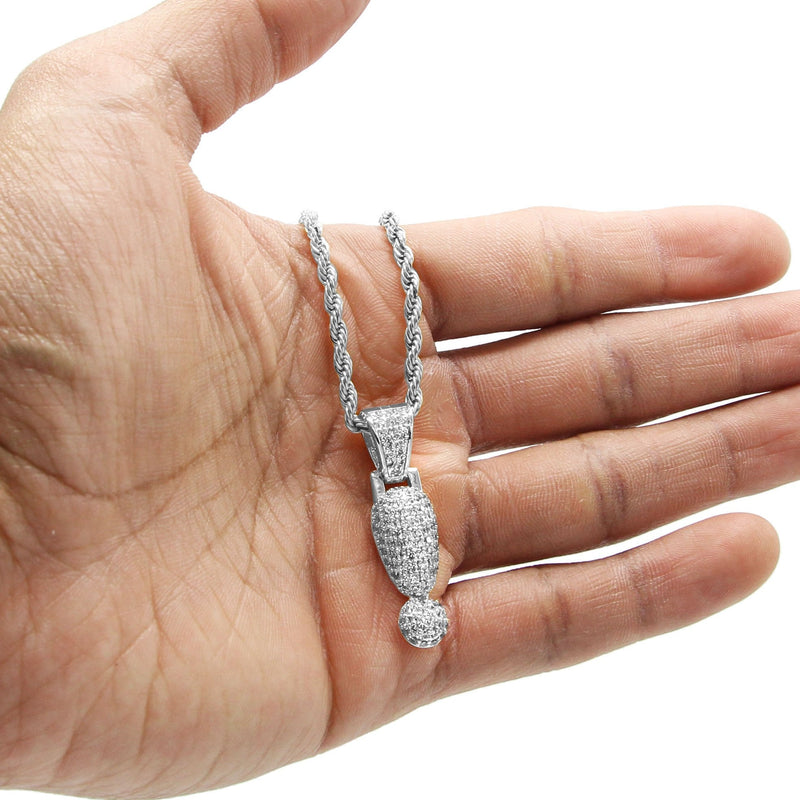 White Gold Plated Cuban Link Chain & ! Pendant | Appx. 13.1 Grams