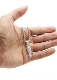 White Gold Plated Cuban Link Chain & ! Pendant | Appx. 13.1 Grams