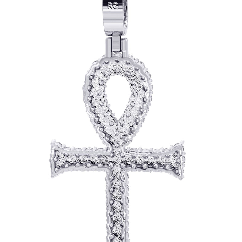 White Gold Plated Cuban Link Chain & Ankh Pendant | Appx. 15.1 Grams