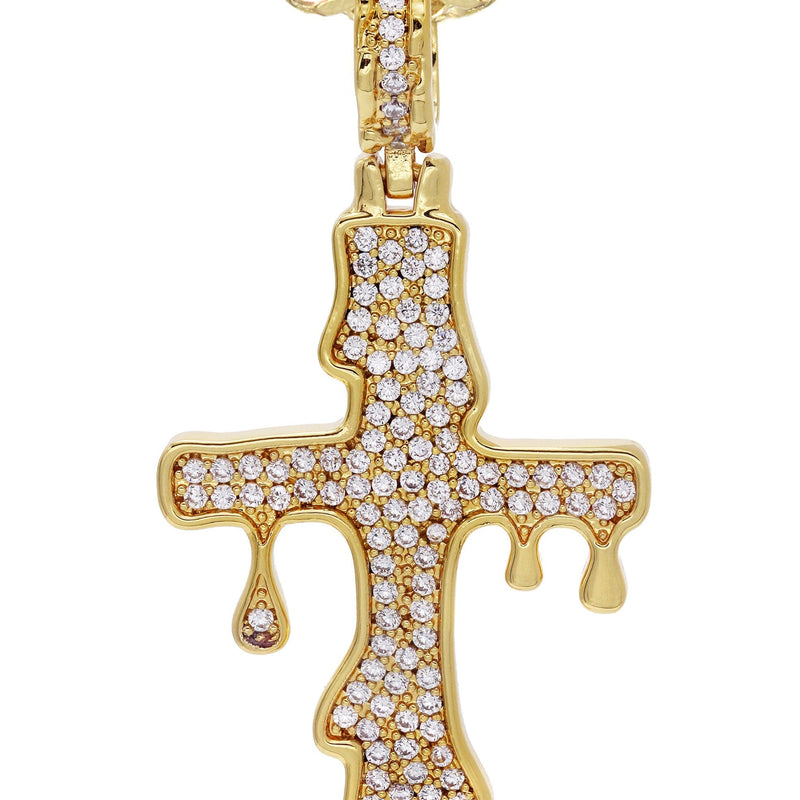 Gold Plated Cuban Link Chain & Melting Cross Pendant | Appx. 10.9 Grams
