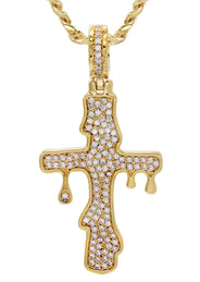 Gold Plated Cuban Link Chain & Melting Cross Pendant | Appx. 10.9 Grams