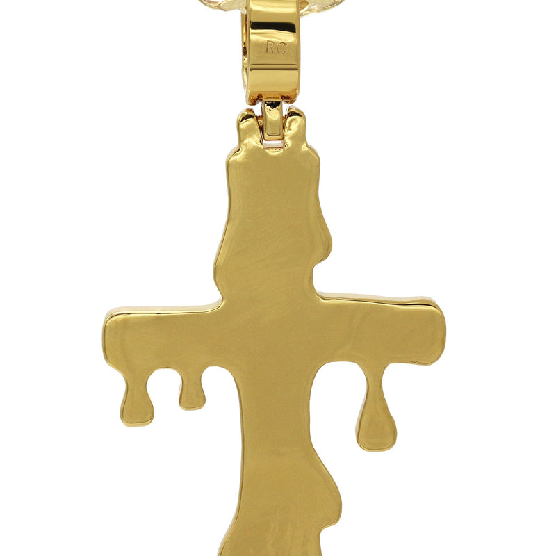 Gold Plated Cuban Link Chain & Melting Cross Pendant | Appx. 10.9 Grams