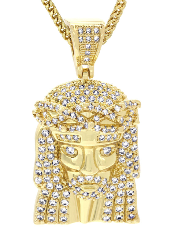 Mens Gold Plated Franco Chain & Jesus Piece Chain | Appx. 15.2 Grams