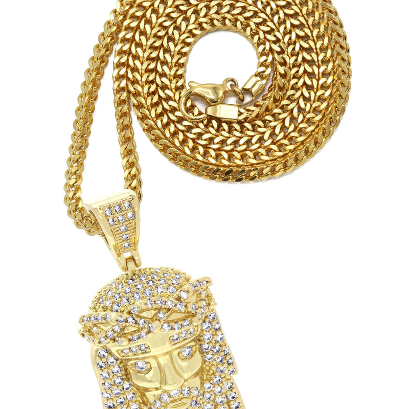 Mens Gold Plated Franco Chain & Jesus Piece Chain | Appx. 15.2 Grams