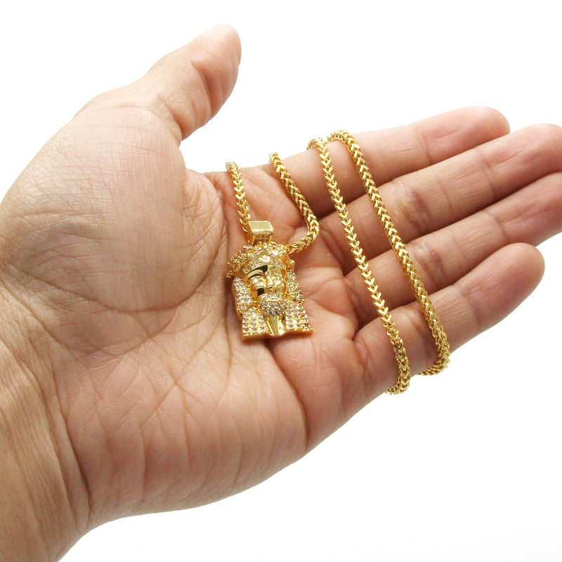 Mens Gold Plated Franco Chain & Jesus Piece Chain | Appx. 15.2 Grams