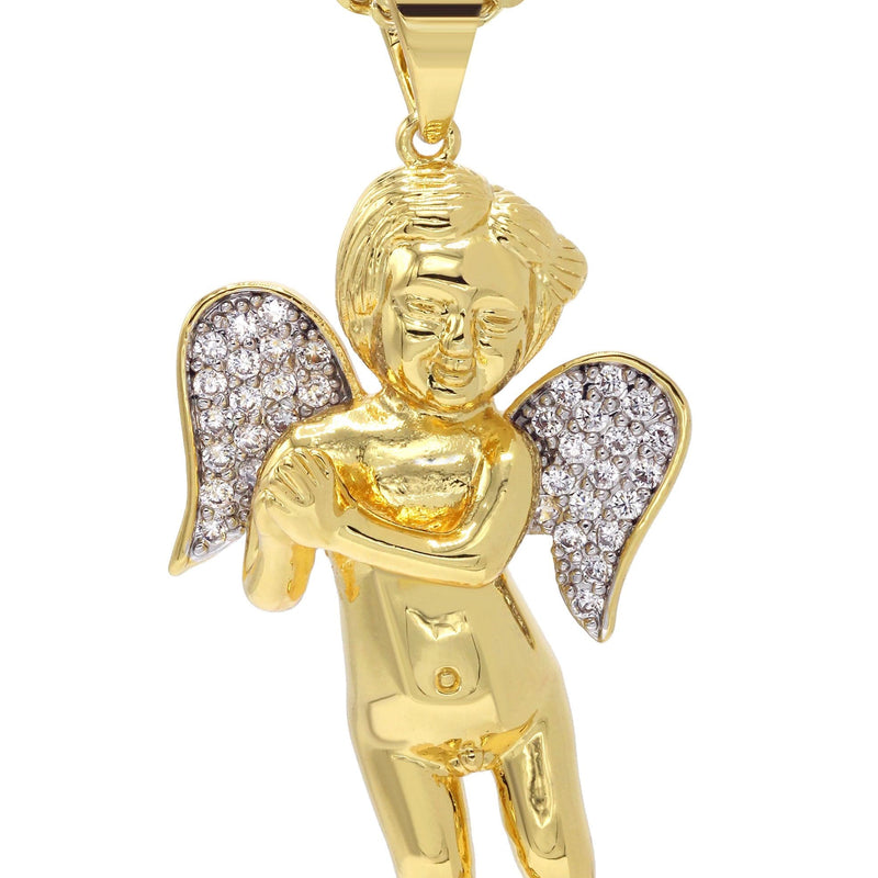 Mens Gold Plated Franco Chain & Angel Pendant | Appx. 19.4 Grams