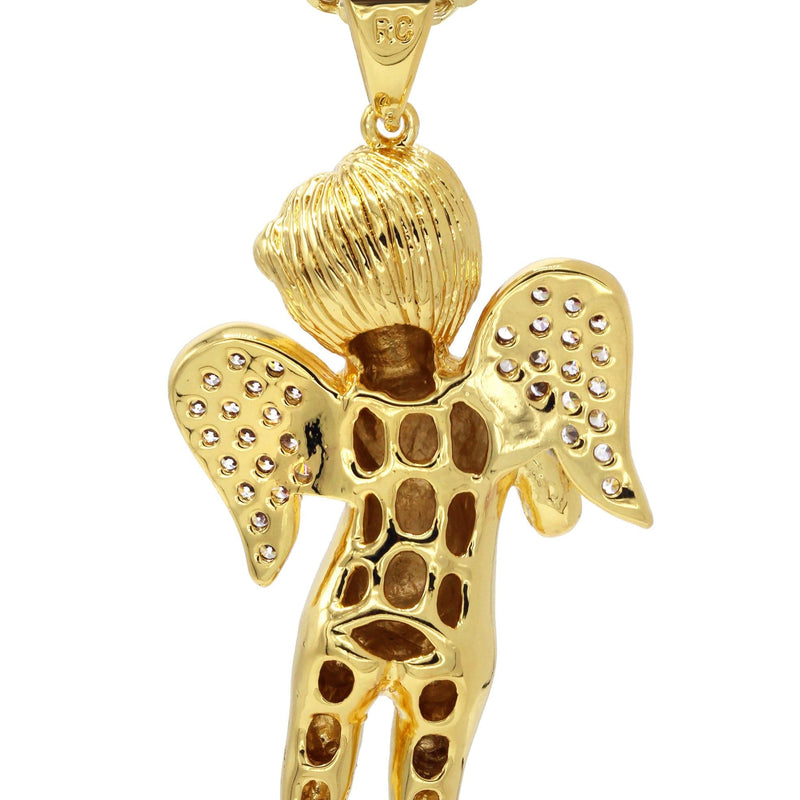 Mens Gold Plated Franco Chain & Angel Pendant | Appx. 19.4 Grams