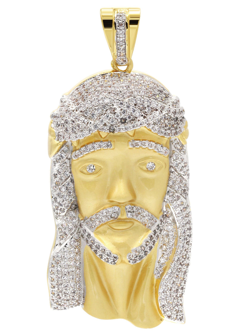 Mens Gold Plated Jesus Head Pendant | 34.4 Grams