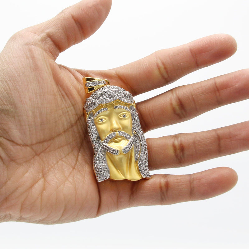 Mens Gold Plated Jesus Head Pendant | 34.4 Grams