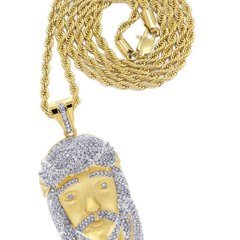 Mens Gold Plated Rope Chain & Jesus Piece Chain | Appx. 42.4 Grams