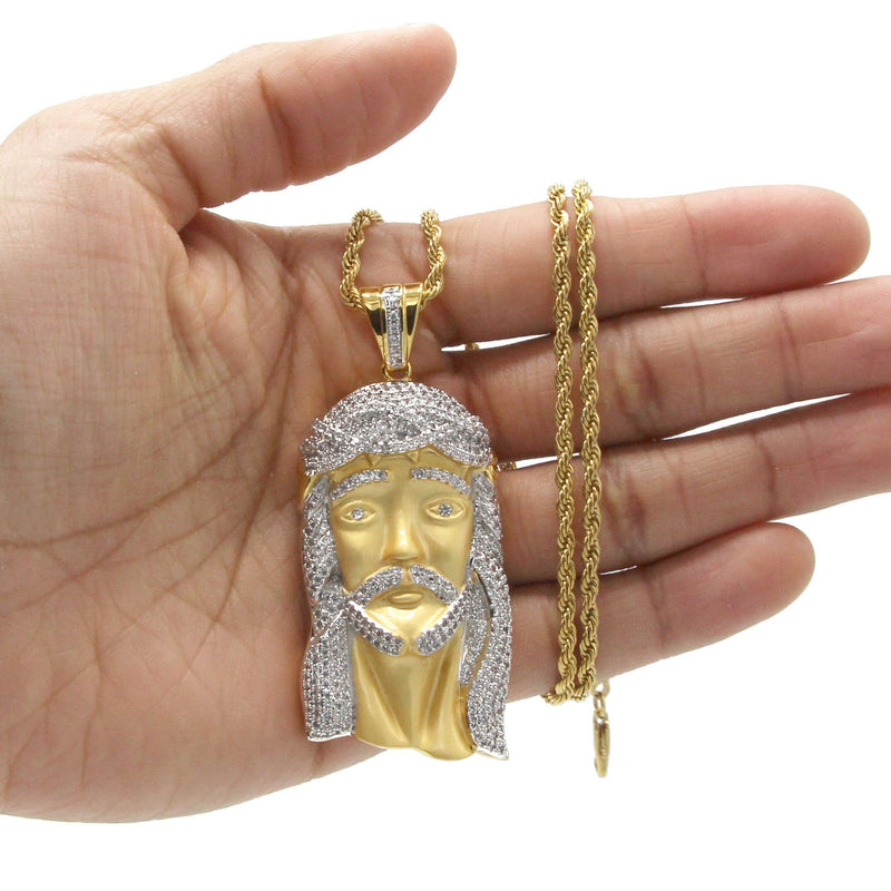 Mens Gold Plated Rope Chain & Jesus Piece Chain | Appx. 42.4 Grams