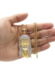 Mens Gold Plated Rope Chain & Jesus Piece Chain | Appx. 42.4 Grams