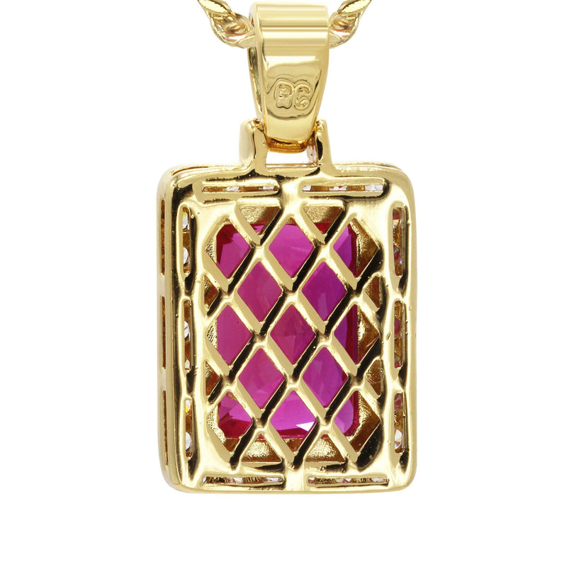Mens Gold Plated Cuban Link Chain & Ruby Pendant | Appx. 14 Grams