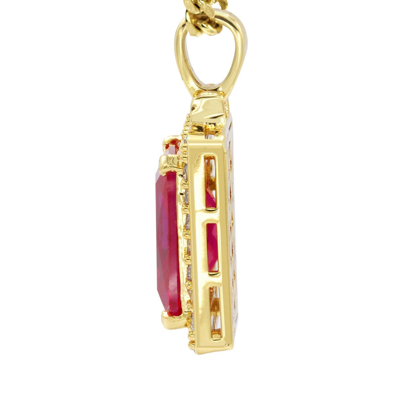 Mens Gold Plated Cuban Link Chain & Ruby Pendant | Appx. 14 Grams