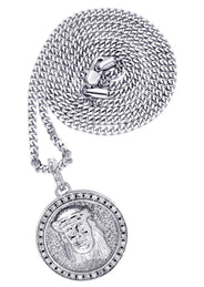 White Gold Plated Cuban Link Chain & Jesus Head Pendant | Appx. 15.8 Grams
