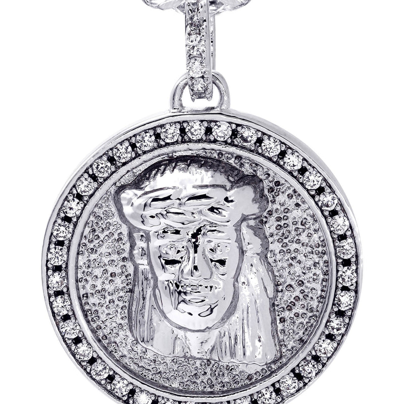 White Gold Plated Cuban Link Chain & Jesus Head Pendant | Appx. 15.8 Grams