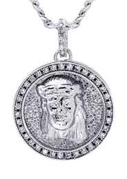 White Gold Plated Cuban Link Chain & Jesus Head Pendant | Appx. 15.8 Grams