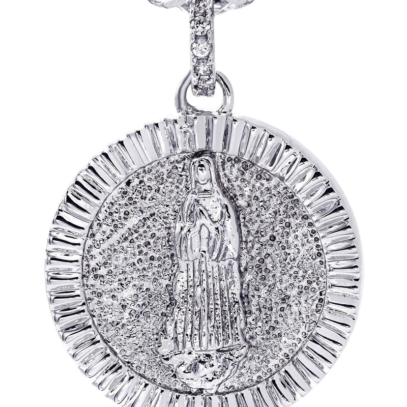 White Gold Plated Cuban Link Chain & Jesus Head Pendant | Appx. 15.8 Grams