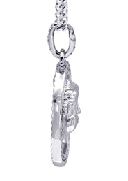 White Gold Plated Cuban Link Chain & Jesus Head Pendant | Appx. 15.8 Grams