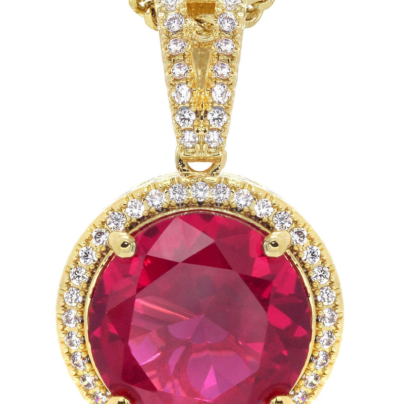 Mens Gold Plated Franco Chain & Ruby Pendant | Appx. 15.4 Grams