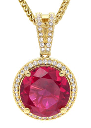 Mens Gold Plated Franco Chain & Ruby Pendant | Appx. 15.4 Grams